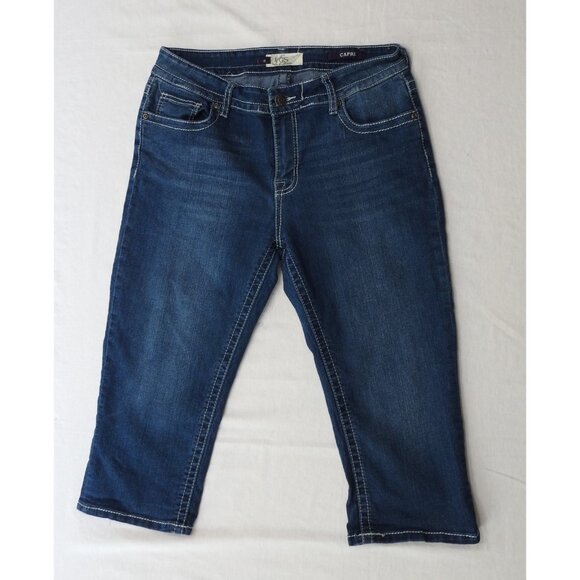 Vintage Women's VGS Sz 10 Blue Denim Jeans Capri Y2K Embroidered Dark Wash - Picture 1 of 9